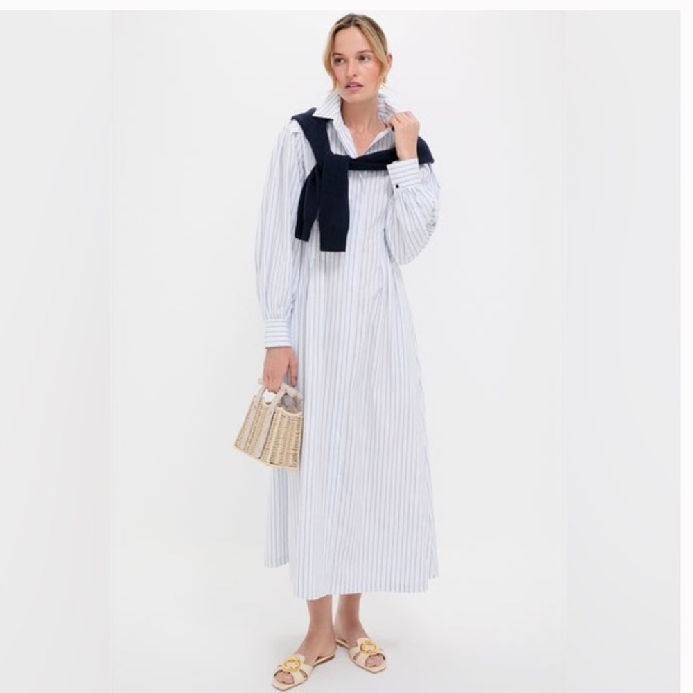 White and Blue Striped Corrine Dress